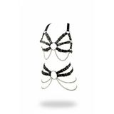 Motto10butik Siyah Harness Takım Zincir Detaylı Metal Halka Aksesuarlı - APFT1260 -