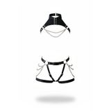 Motto10butik Siyah Jartiyer Harness Zincir Detaylı Deri İkili Takım - APFT1369 Siyah-L/XL