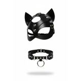 Motto10butik Siyah Maske Kedi Kulaklı Zımba Detaylı Deri Yüz Maskesi - APFT789 -