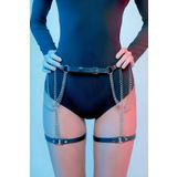 Motto10butik Zincir Detaylı Seksi Deri Belden Askılı Bacak Jartiyer Harness - APFT1323 Kırmızı-L/XL