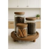 Mottogo 3'lü Akasya Kapaklı Kavanoz Set 500 ML / 700 ML / 1000 ML- Standlı Baharatlık