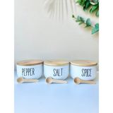 Mottogo 3'lü Bambu Kapak Cam Baharatlık Seti Pepper | Spice | Salt - Beyaz