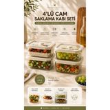 Mottogo 4’lü Silikon Contalı Sızdırmaz Kapaklı Borosilikat Cam Saklama Kabı Seti – 470 ML Vakumlu Buzdolabı Düzenleyici