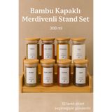 Mottogo 8'li Vakumlu Baharatlık Seti 300 ml – Bambu 2 Katlı Merdiven Standlı