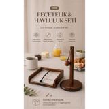 Mottogo Akasya Peçetelik & Kağıt Havluluk Seti Metal Detaylı Masa Üstü Organizer 18x18