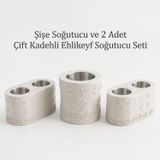 Mottopi Ehlikeyf Şişe Soğutucu ve 2 Adet Çift Kadeh Soğutucu-Mermer Renk