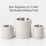 Mottopi Ehlikeyf Şişe Soğutucu ve 2 Adet Tek Kadeh Soğutucu-Mermer Renk