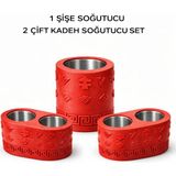 Mottopi Termojelli Şişe Soğutucu ve 2 Adet Çift Kadeh Bardak Soğutucu Ehlikeyf Set-Kırmızı - Şişe Soğutucu ve 2 Adet Çift Kadeh Ehlikeyf Set-Kırmızı