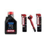 Motul 3000 10W-40 4T Motor Yağı 1 L + Motul C1 + Motul C4 + Zincir Temizleme Fırçası