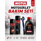 Motul 7100 10W-40 4T 1L Mineral Motosiklet Yağı Ve Zincir Bakım Seti 4'Lü