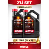 Motul 8100 X-Clean Efe 5W-30 Motor Yağı 4L X2 (8 Litre) 2025 Üretim Tam Sentetik Dexos2 C2/C3