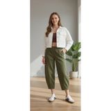 Moudry Clothing Kadın Haki Pantolon Gabardin Rahat Şalvar Pantolon