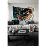 Moud'S Çiçekli Göz Desenli Duvar Halısı Duvar Örtüsü Tapestry Süet Dokulu Kumaş