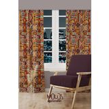 Moud's Etnik Kilim Desenli Süet Oturma Odası Salon Fon Perde Baskılı Ekstrafor Büzgü 2 Kanat Prd-1019