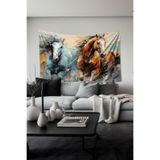 Moud's Fırça Darbesi Atlar Desenli Duvar Örtüsü Tapestry, Süet Dokulu Kumaş, 100x140 cm