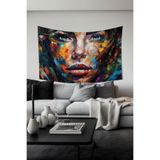 Moud's Fırça Darbesi Kadın Desenli Duvar Örtüsü Tapestry, Süet Dokulu, 100x140 cm