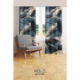 Moud's Fırça Desenli Fon Perde, 70 x 250 cm, 2 Kanat, Genç Odası Oturma Odası, Süet Baskılı Ekstrafor Büzgü