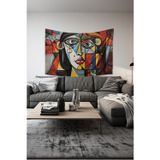 Moud'S Geometrik Yüz Desenli Duvar Halısı Duvar Örtüsü Tapestry Süet Dokulu Kumaş
