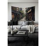 Moud'S Kore Sokakları Desenli Duvar Halısı Duvar Örtüsü Tapestry Süet Dokulu Kumaş