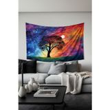 Moud'S Kozmik Renkli Ağaç Desenli Duvar Halısı Duvar Örtüsü Tapestry Süet Dokulu Kumaş