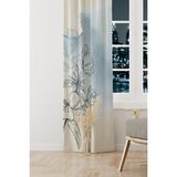 Moud's Mavi Çizgi Çiçek Desenli Süet Oturma Odası Salon Fon Perde Baskılı Ekstrafor Büzgü Tek Kanat - Renkli - 70 x 250 cm