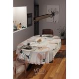 Moud'S Mirror Flowers Çiçek Desenli Süet Kumaş Dertsiz Oval Masa Örtüsü