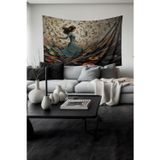 Moud'S Müzik Ve Kuşlar Desenli Duvar Halısı Duvar Örtüsü Tapestry Süet Dokulu Kumaş