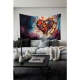 Moud'S Renkli Kalplerin Dansı Desenli Duvar Halısı Duvar Örtüsü Tapestry Süet Dokulu Kumaş