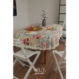 Moud'S Renkli Pastel Çiçek Desenli Süet Kumaş Dertsiz Oval Masa Örtüsü