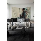 Moud'S Samuray Kadın Desenli Duvar Halısı Duvar Örtüsü Tapestry Süet Dokulu Kumaş