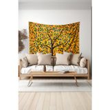 Moud's Sarı Çiçekli Ağaç Desenli Duvar Halısı Duvar Örtüsü Tapestry Süet Dokulu Kumaş