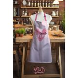 Moud's Süet Kumaş Together Forever Kalp Desenli Mutfak Önlüğü, Aşçı Önlüğü, Garson Önlüğü, Restoran Önlük