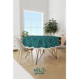Moud'S Turkuaz Ornament İslamik Desenli Süet Kumaş Dertsiz Yuvarlak Masa Örtüsü