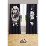 Moud's Uzaylı Pug Desenli Fon Perde, 150x200 cm, Genç Odası Oturma Odası, Süet Baskılı, 2 Kanat