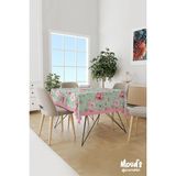 Moud's Yeşil Pembe Çiçek Desenli Süet Dertsiz Masa Örtüsü - 80 x 80 cm - Renkli