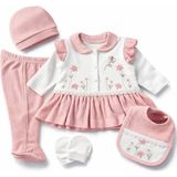 Mou&kou %100 Pamuk 5 Parça Çiçek Nakışlı Bebe Yakalı Kutulu Bebek Doğum Hediyesi Hastane Çıkışı - 0 - 3 Ay - 00406 Pembe