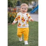 Mou&kou %100 Pamuk Baskılı Bebek Takımı 6-12-18 Ay – Uzun Kollu Sweatshirt Pantolon 2’li Set - 12 Ay - Sarı
