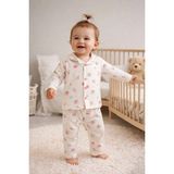 Mou&kou %100 Pamuk Kız Bebek Pijama – Önden Çıtçıtlı, Yumuşak ve Rahat - 6-9 M - Beyaz
