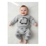 Mou&Kou Bebek Fil Kabartma Aksesuarlı Sweatshirt Desenli Pantolon Pamuk Penye Takım 9-12-18 Ay
