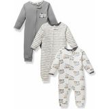 Mou&kou Bebek Tulum 3’lü Set 9-18 Ay Fermuarlı %100 Pamuk Uzun Kollu Hayvan Desenli Uyku Tulumu - Çok Renkli - 12 Ay