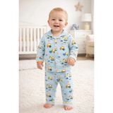 Mou&kou Erkek Bebek Pijama Takımı %100 Pamuk Penye – Önden Çıtçıtlı Uzun Kollu Mevsimlik - 6-9 M - Turkuaz