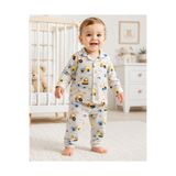 Mou&Kou Erkek Bebek Pijama Takımı %100 Pamuk Penye – Önden Çıtçıtlı Uzun Kollu Mevsimlik