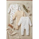 Mou&kou Unisex Bebek Tulum 3’lü Set 9-18 Ay Fermuarlı Pamuklu Ribana Ayıcık Yıldız Desenli - Çok Renkli - 12 Ay