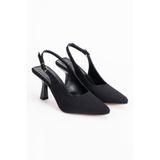 moun shoes Kadın Siyah Saten Stiletto Sivri Burun Arkası Açık Topuklu Ayakkabı 9 cm