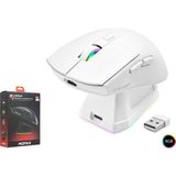 Mouse Kablosuz Gaming Oyuncu Kablosuz Gaming Rgb Şarj Standlı Mofan MF1215W Beyaz - Çok Renkli