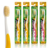 MOUTHWATCHERS Dr Plotkas ekstra yumuşak çocuk diş fırçası el diş fırçası | ultra temiz nano diş fırçası | 4 paket – 2 sarı ve 2 pembe çocuk diş fırçası