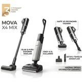 Mova Islak ve Kuru Şarjlı Dikey Süpürge | 20.000 Pa Emiş Gücü, 180° Yatabilen Ergonomik Tasarım, 90°c Kendi Kendini Temizleme ve Akıllı Kir Algılama Teknolojisi ile Derinlemesine Temizlik - Siyah - Gri
