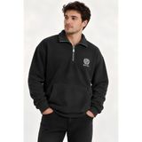 MOVİMENT Antrasit Oversize Geniş Kesim Dik Yaka Anti-Pilling Polar Sweatshirt | Fermuarlı Uzun Kol | Su İtici Polyester Örme Kumaş | Erkek Rahat Kalıp