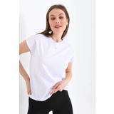 MOVİMENT Beyaz Düşük Kol Pamuklu Örme Basic T-Shirt | Bisiklet Yaka Regular Kalıp Süprem Kumaş Günlük Yazlık Kolsuz Kadın Tişört
