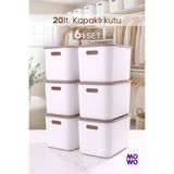 MOWO 20 Litre 6 Adet Beyaz Kapaklı Saklama Kutusu, Dolap Düzenleyici, Sepet, Organizer Oyuncak kutusu